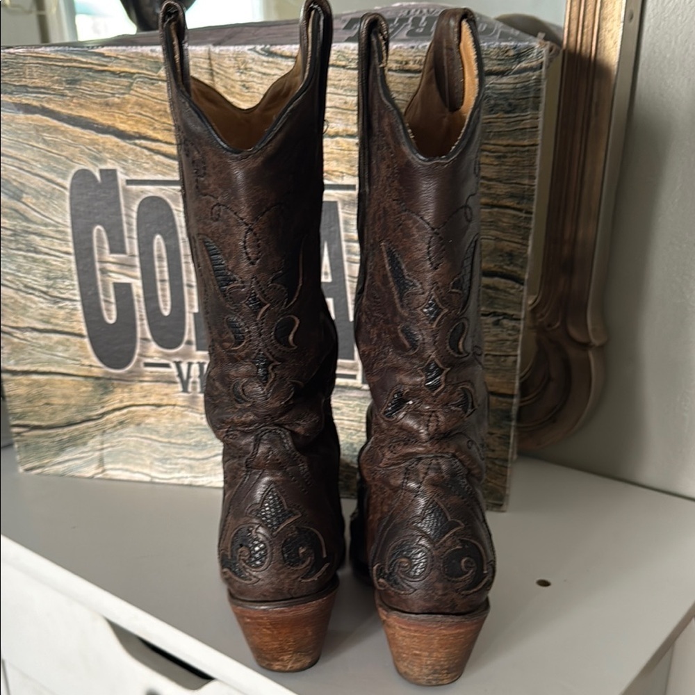 Corral Vintage Brown Lizard Inlay Pointed Toe - Picture 4 of 12